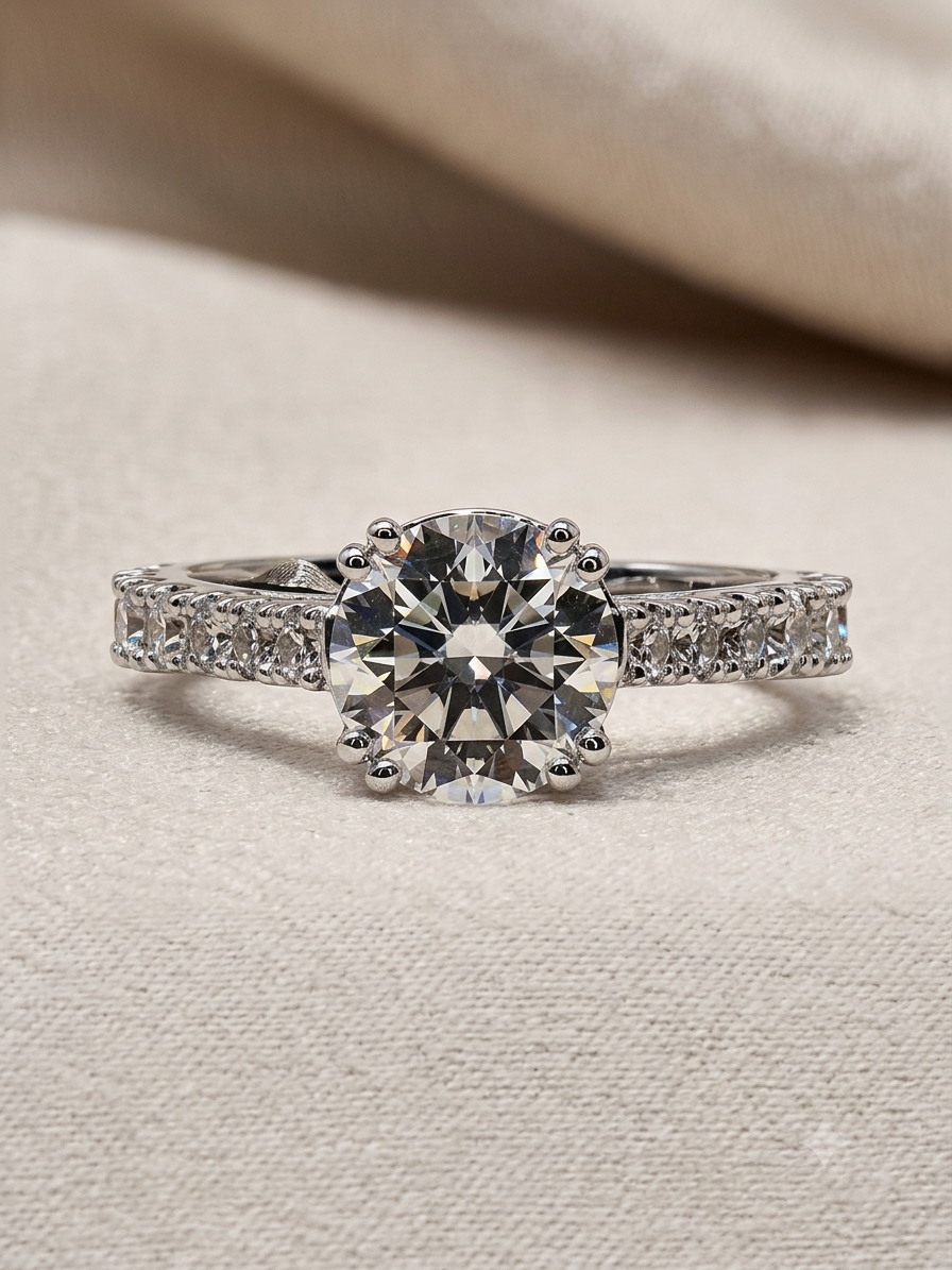 Pave Solitaire — Pave Engagement Ring, Platinum 950