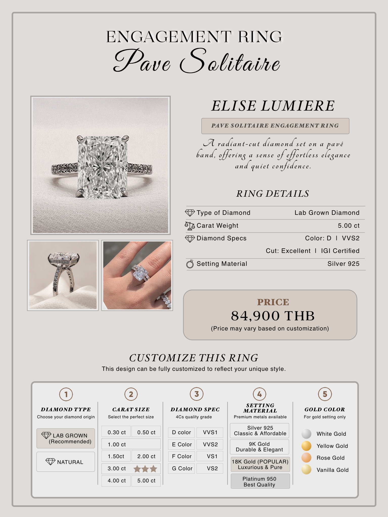 ELISE LUMIERE details — Silver 925 · 5ct · D