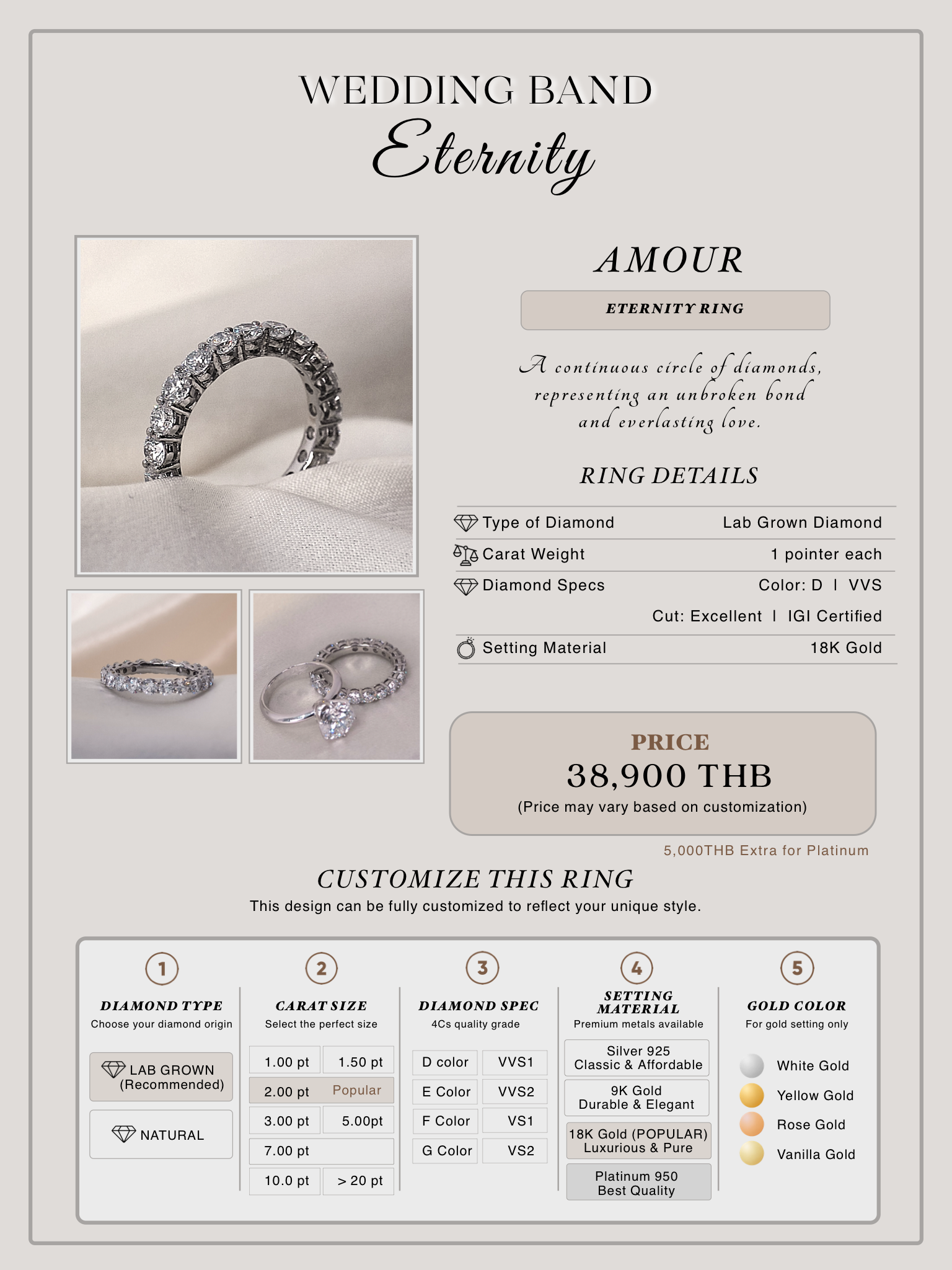 AMOUR details — 18K Gold · 1 pointer each · D